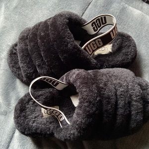 UGG slippers all black and fuzzy